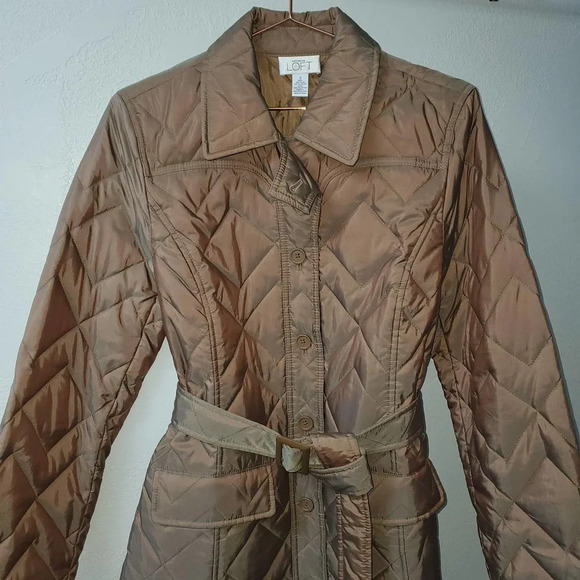 ANN TAYLOR LOFT | Quilted Metallic Iridescent Trench Coat Small - Picture 10 of 11